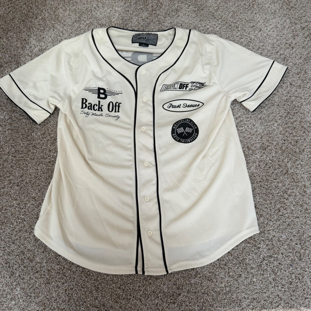 Back Off Self Made Society Baseball Jersey Men's Large Racing Graphic Streetwear